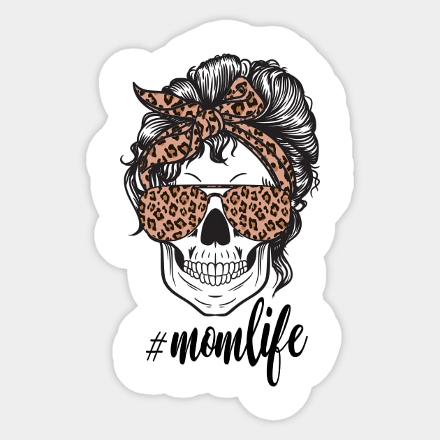 Mom Life Skull Cheetah print Retro Bandana Sticker by PIIZ